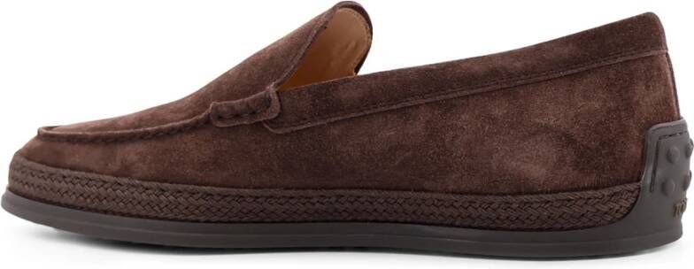 TOD'S Suède Loafer met Gegraveerd Logo Brown Heren