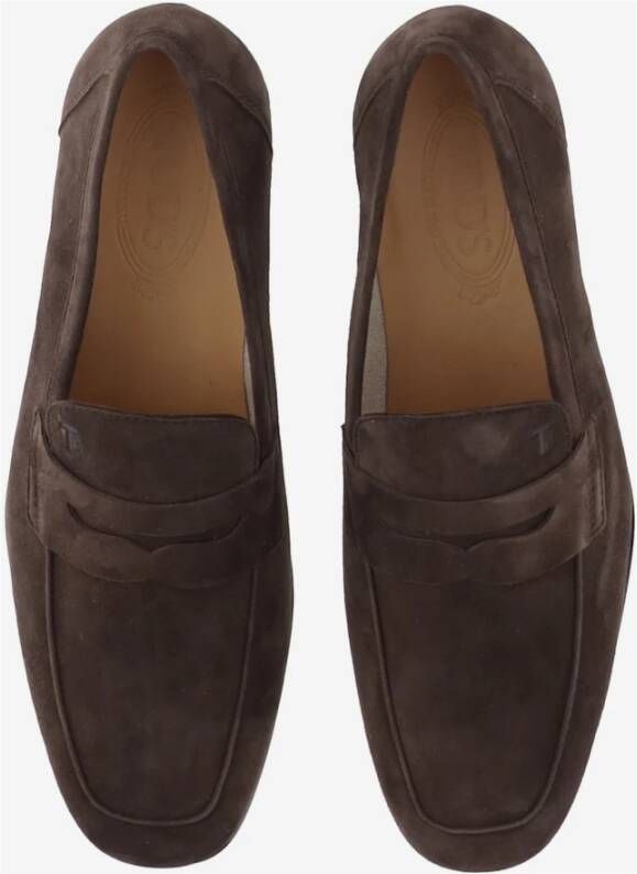 TOD'S Suède Loafers met Logo Brown Heren