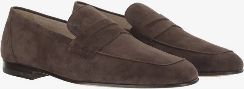 TOD'S Suède Loafers met Logo Brown Heren