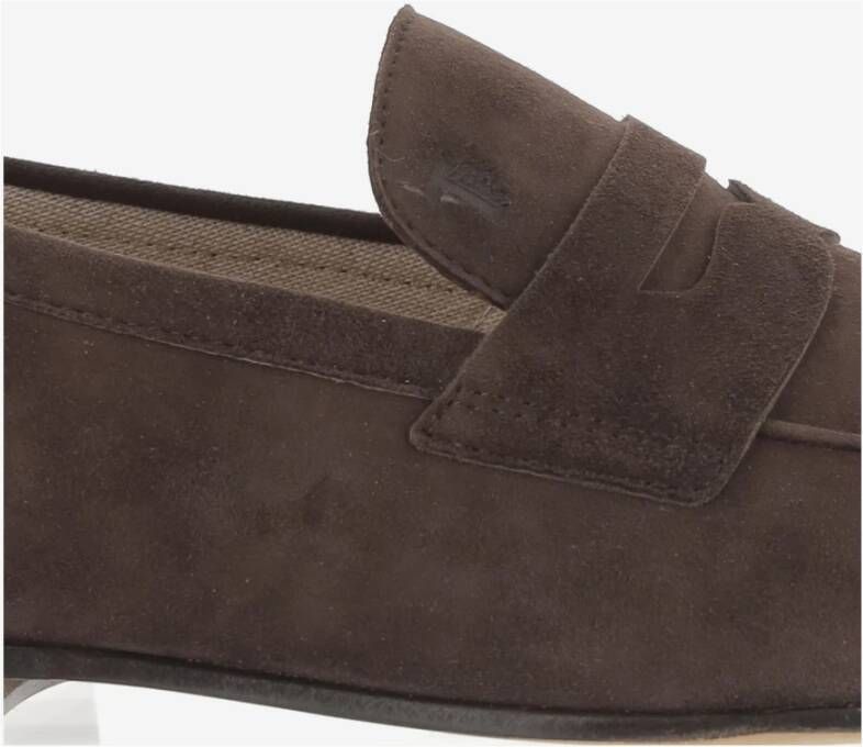 TOD'S Suède Loafers met Logo Brown Heren