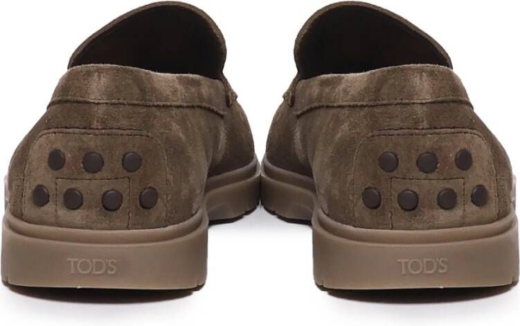 TOD'S Suède Loafers met Rubber Noppen Brown Heren