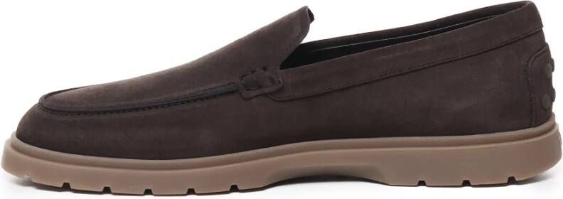 TOD'S Suede Loafers met Rubber Noppen Brown Heren