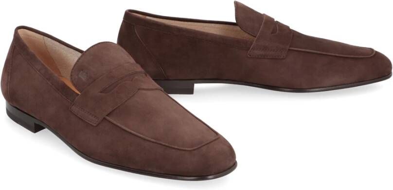 TOD'S Suede Loafers Ronde Neus Goatskin Brown Heren