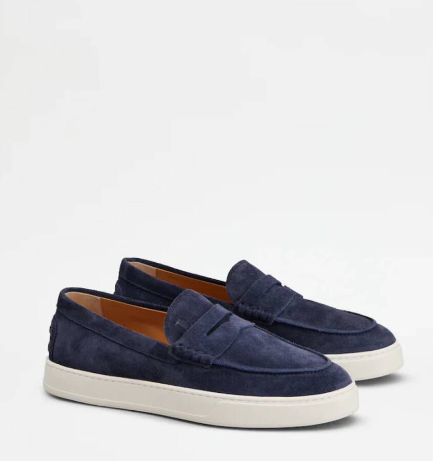 TOD'S Suède Mocassin met Handstiksel Blue Heren