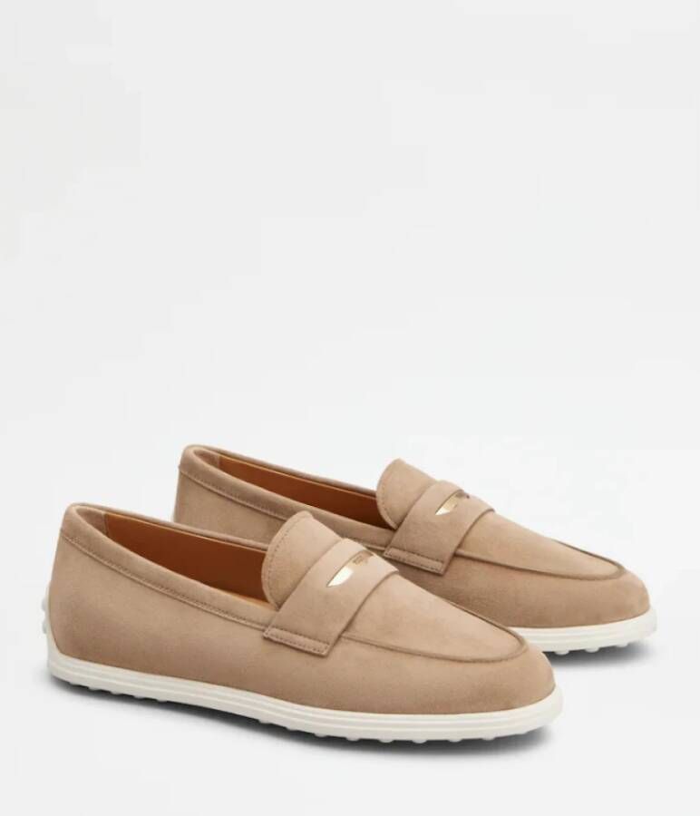 TOD'S Suède Mocassin met Metalen Inzetstuk Beige Dames