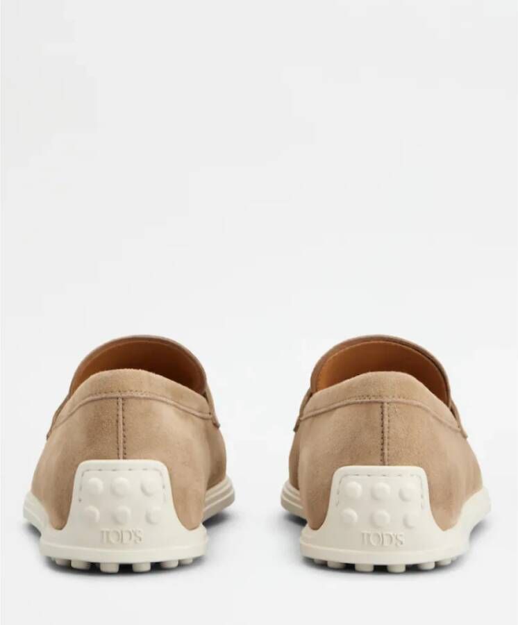 TOD'S Suède Mocassin met Metalen Inzetstuk Beige Dames