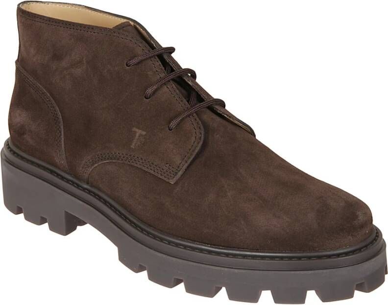 TOD'S Suède Mocassins Bruin Stiksels Rubber Zool Brown Heren