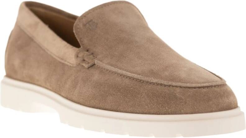 TOD'S Suede Slipper Moccasin met Rubberen Zool Beige Heren