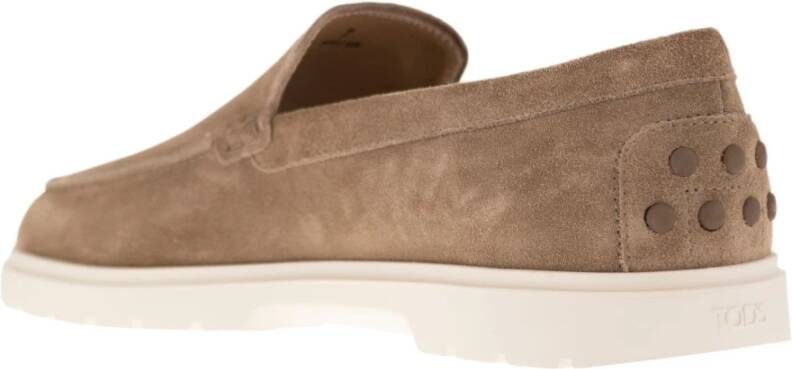 TOD'S Suede Slipper Moccasin met Rubberen Zool Beige Heren