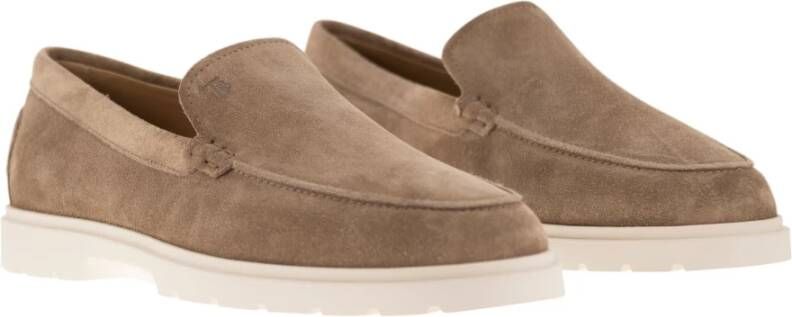 TOD'S Suede Slipper Moccasin met Rubberen Zool Beige Heren