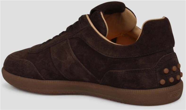 TOD'S Suede Sneakers Ronde Neus Vetersluiting Brown Heren