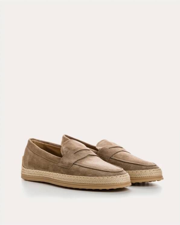 TOD'S Velvet Loafers met Rafia Zool Beige Heren