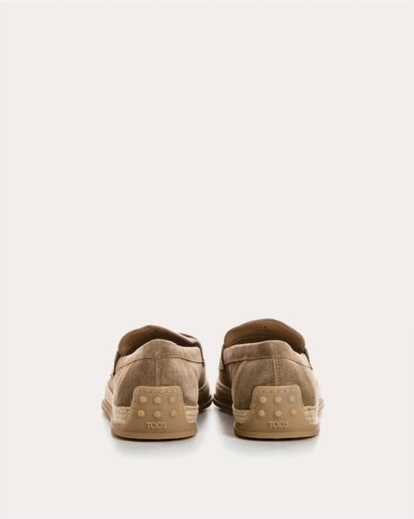 TOD'S Velvet Loafers met Rafia Zool Beige Heren