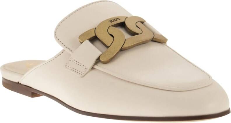 TOD'S Verfijnde zwarte leren slippers Beige Dames