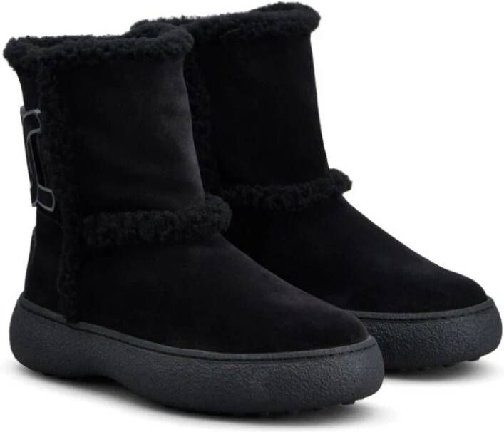 TOD'S Winter Leren Laarzen met Shearling Trims Zwart Dames