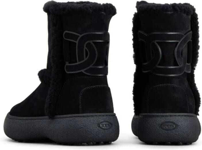 TOD'S Winter Leren Laarzen met Shearling Trims Zwart Dames