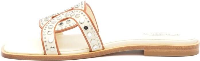 TOD'S Wit leren instap sandalen met studs White Dames