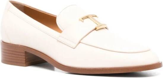 TOD'S Witte Gestapelde Hak Goudkleurige Logo Plaque White Dames