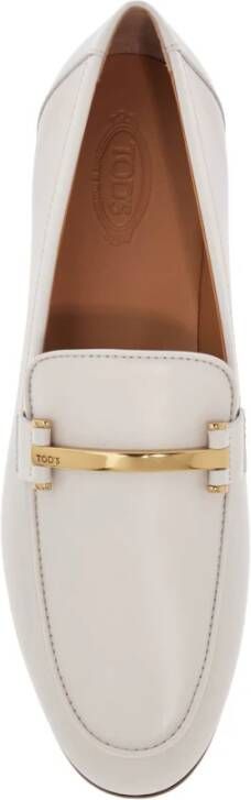 TOD'S Witte kalfsleren mocassin met gouden staaf White Dames