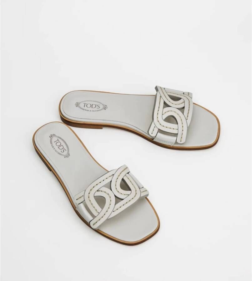 TOD'S Witte Leren Gevlochten Sandaal White Dames