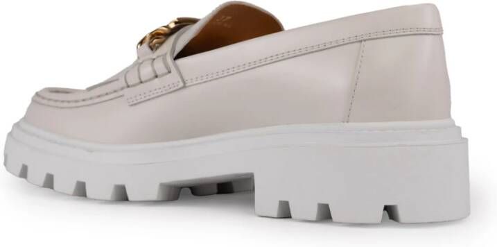 TOD'S Witte leren instapmocassin met franjes White Dames