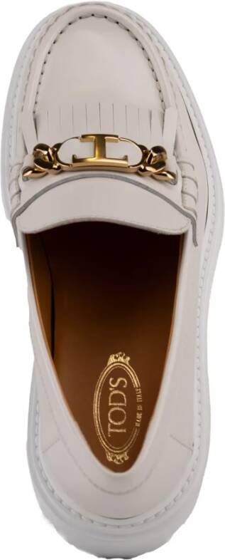 TOD'S Witte leren instapmocassin met franjes White Dames