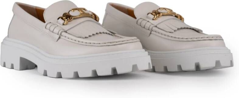 TOD'S Witte leren instapmocassin met franjes White Dames