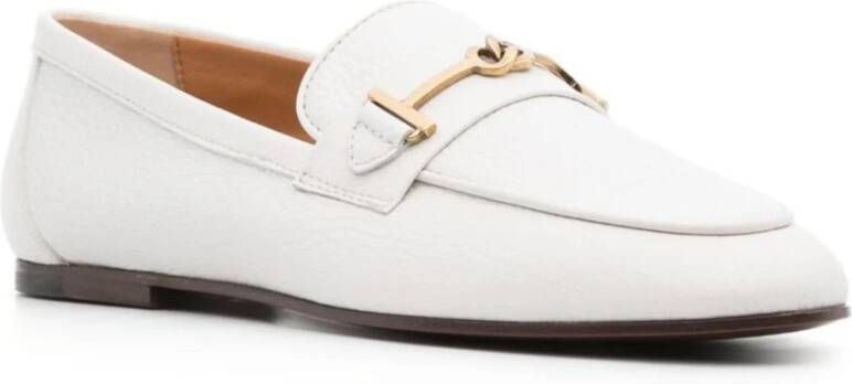 TOD'S Witte Leren Loafers Elegante Instap Schoenen White Dames