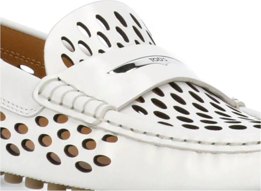 TOD'S Witte Leren Loafers met Metalen Logo White Dames