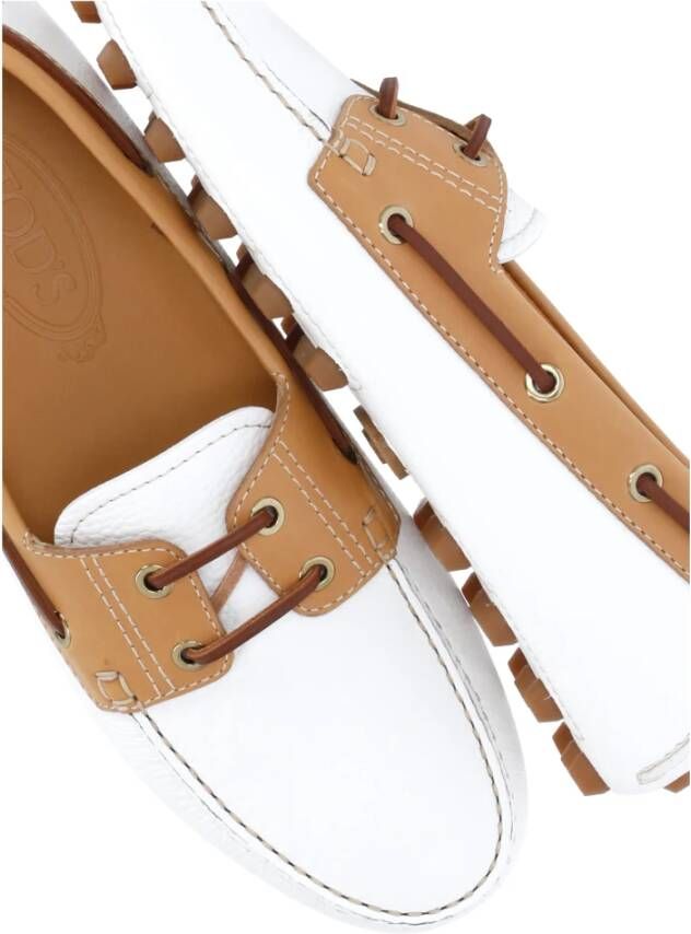 TOD'S Witte Leren Loafers Vierkante Neus Schoenen White Dames