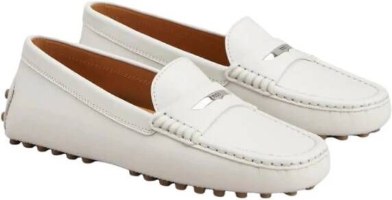 TOD'S Witte leren mocassin met rubberen zool White Dames