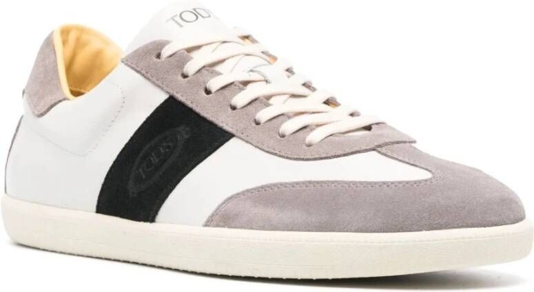 TOD'S Witte leren sneakers met suède inzetstuk White Heren