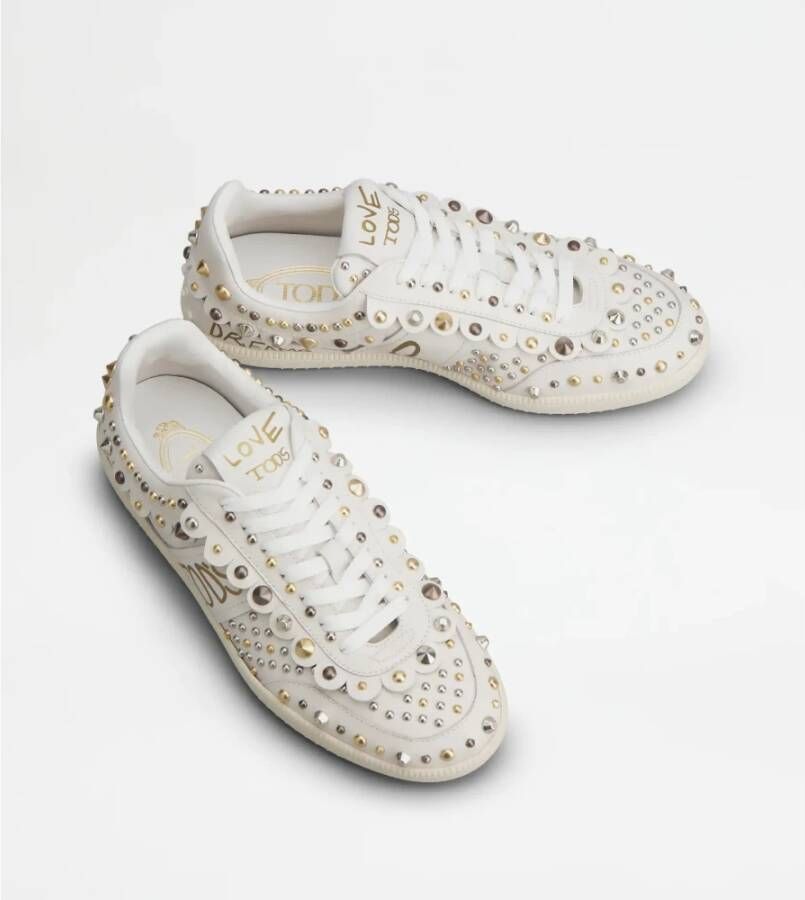 TOD'S Witte leren studded sneaker White Dames