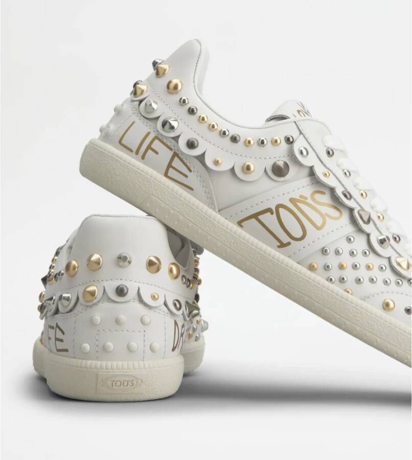 TOD'S Witte leren studded sneaker White Dames