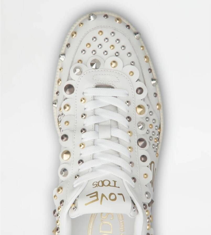 TOD'S Witte leren studded sneaker White Dames