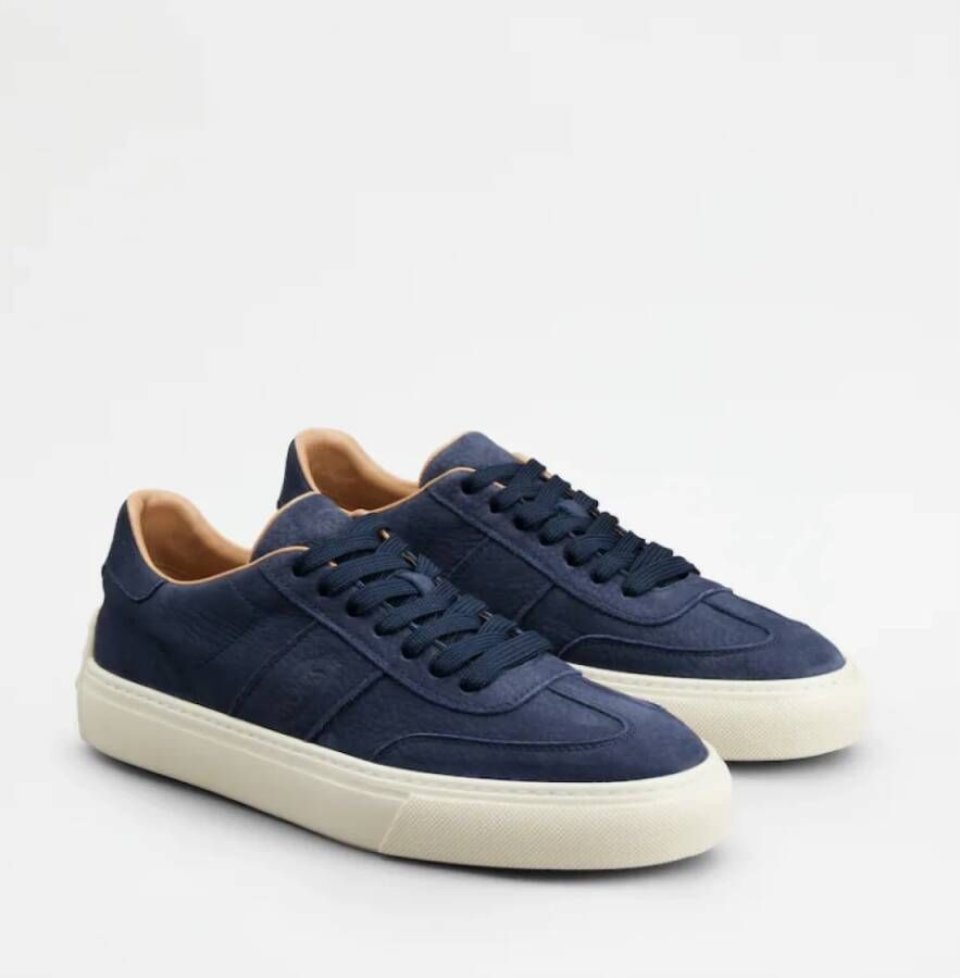 TOD'S Zachte Nubuck Sneakers met Logo Inprenting Blue Heren