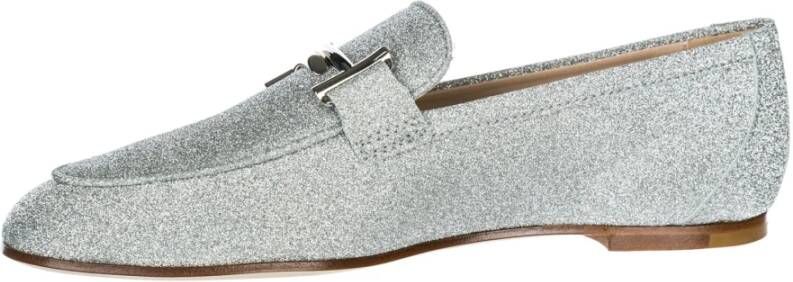 TOD'S Zilveren Glanzende Loafers Gray Dames