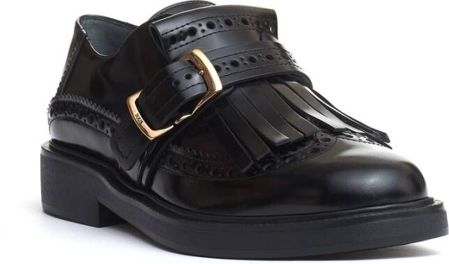 TOD'S Zwarte Engelse gesp en franje Black Dames