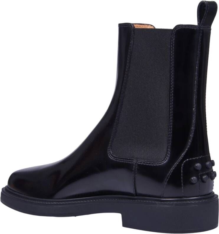 TOD'S Zwarte enkellaarsjes met zijelastieken Black Dames