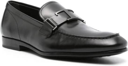 TOD'S Zwarte Kalfsleren Band Slip-On Black Heren