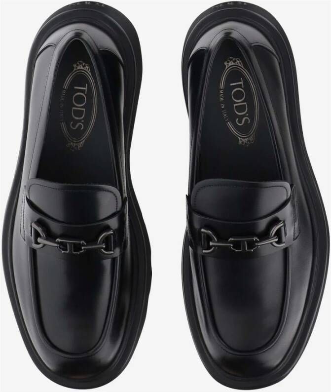 TOD'S Zwarte Kalfsleren Loafers Dikke Zool Black Heren