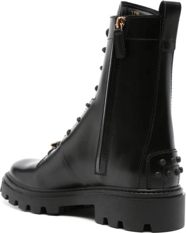 TOD'S Zwarte Kalfsleren Metalen Veterschoenen Black Dames