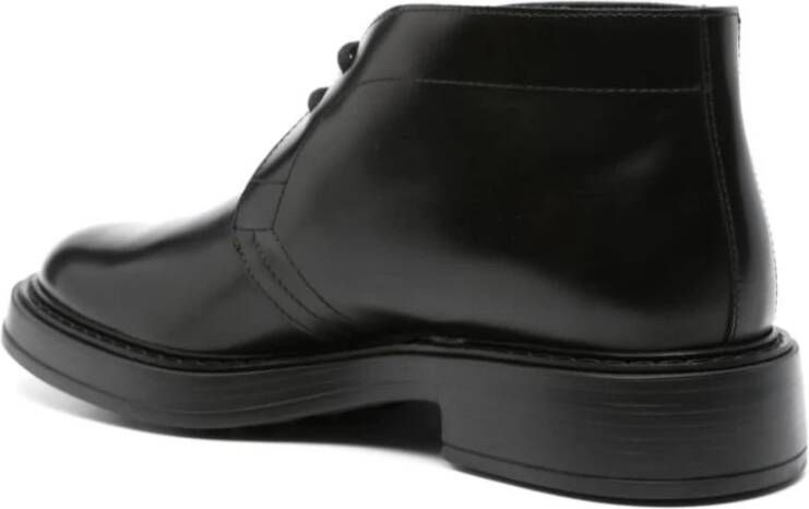 TOD'S Zwarte Kalfsleren Veterschoenen Rubberen Zool Black Heren