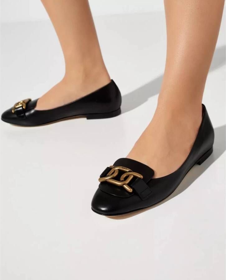 TOD'S Zwarte leren balletflats Black Dames