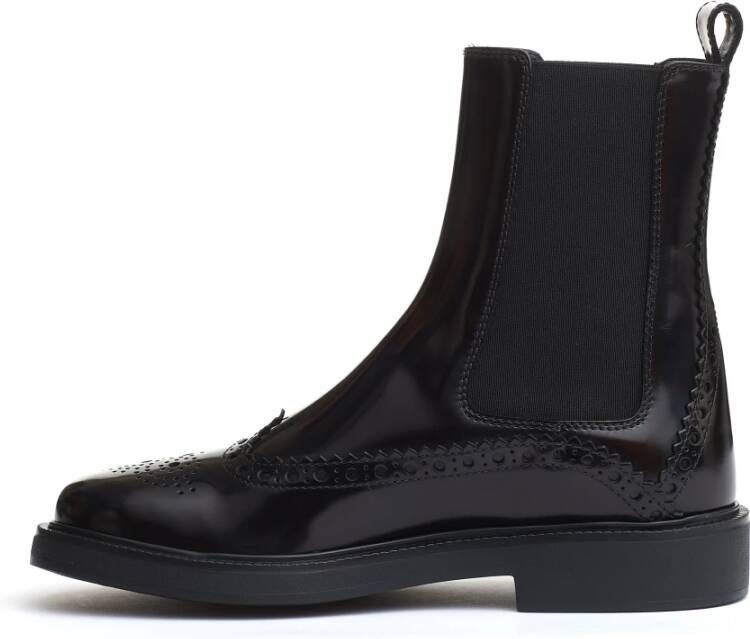 TOD'S Zwarte Leren Chelsea Enkellaarzen Black Dames