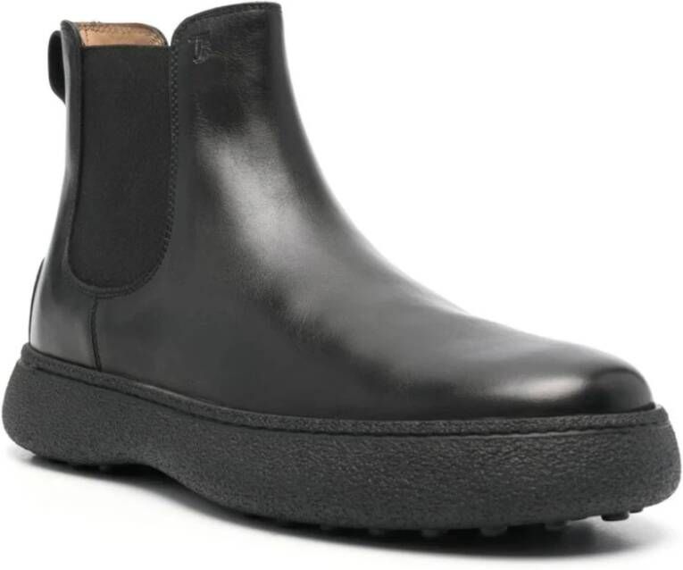 TOD'S Zwarte Leren Chelsea Laarzen Black Heren