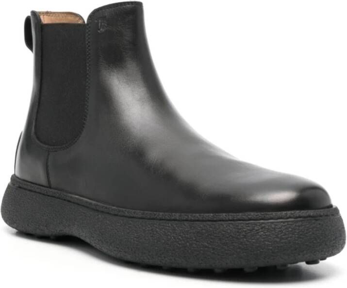 TOD'S Zwarte leren enkellaars elastische zool Black Heren