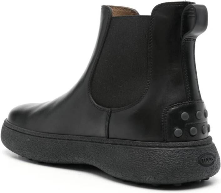 TOD'S Zwarte leren enkellaars elastische zool Black Heren