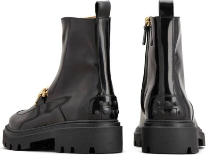 TOD'S Zwarte Leren Enkellaarzen Black Dames