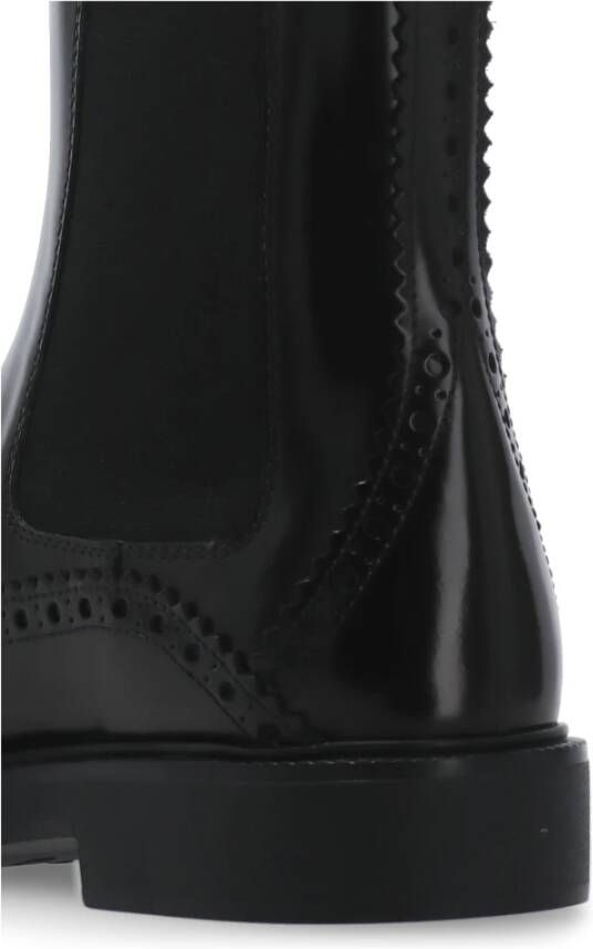 TOD'S Zwarte Leren Enkellaarzen met Elastische Banden Black Dames